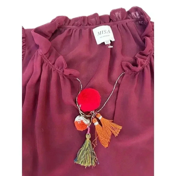 Misa Los Angeles Dress Maroon Tereza Dress Boho Peasant Oversized Dress Size XS - Picture 10 of 16